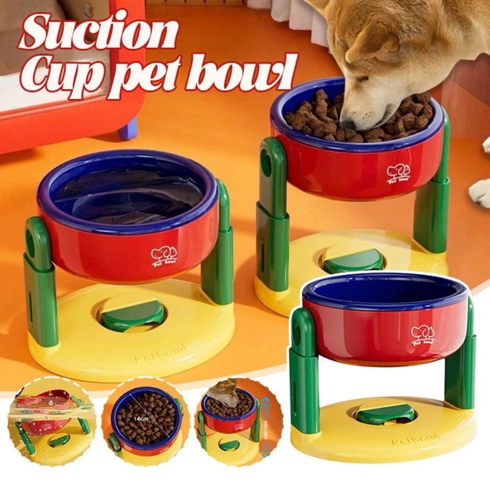 Pet Bowl with Suction Cup‎ - Red and Yellow